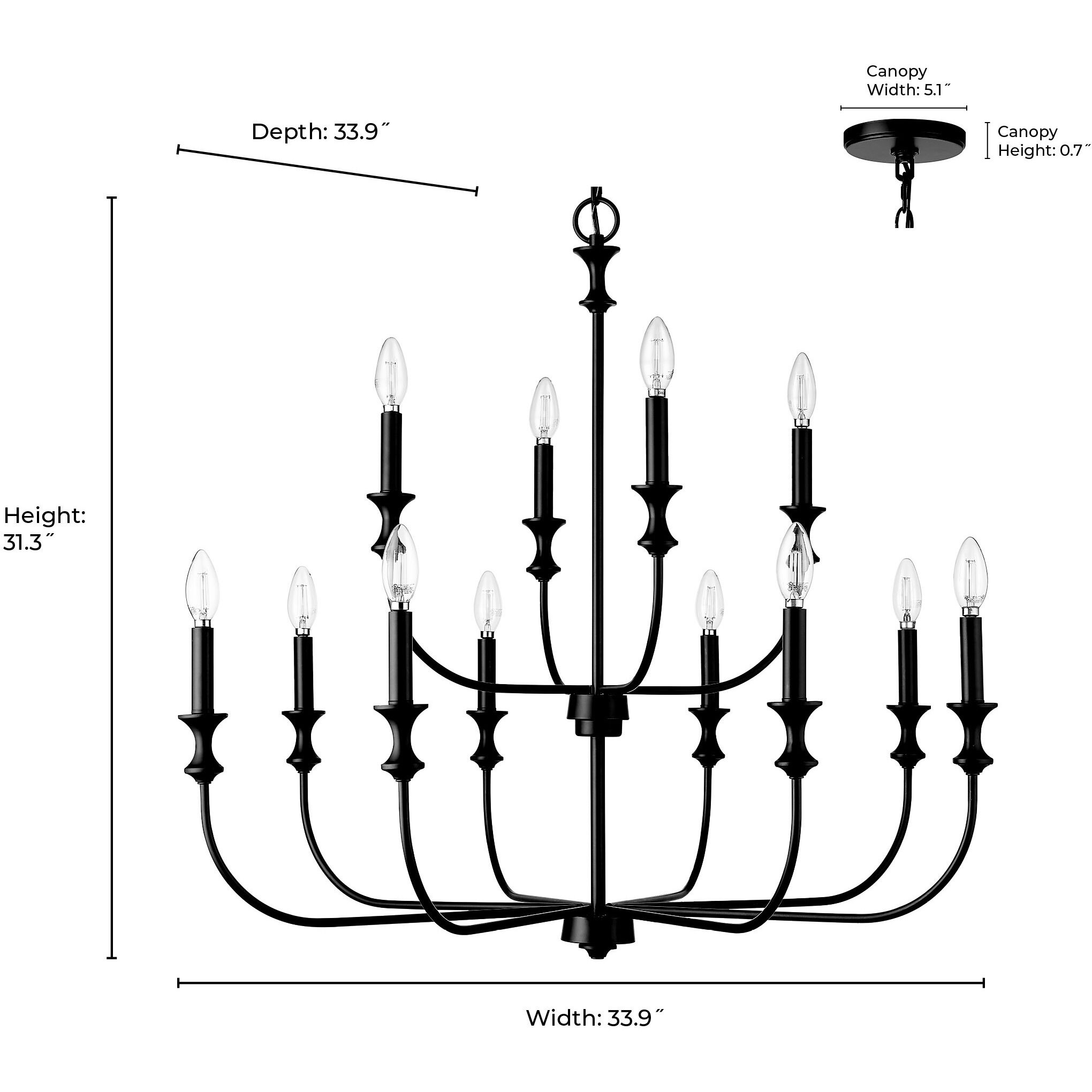 Savanne 12 Light 34 inch Matte Black Chandelier Ceiling Light